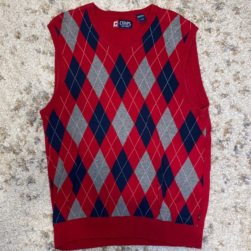 Men’s Large Chaps Red Argyle Sweater Vest